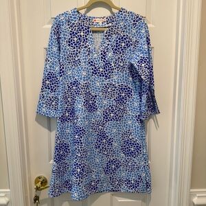 JUDE CONNALLY Blue Floral Mums the Word Mosaic print shift dress size L